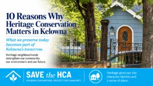 Heritage home and mature trees in Kelowna’s Abbott Street Heritage Conservation Area, illustrating the importance of preserving neighbourhood character.